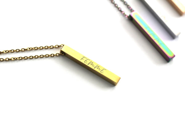 Gold Vertical Bar Femme Necklace