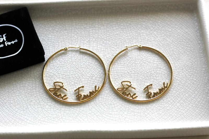 Gold Stone Femme Hoop Earrings